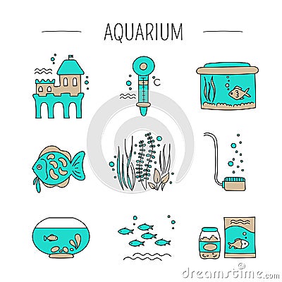 Aquarium care set Vector Illustration