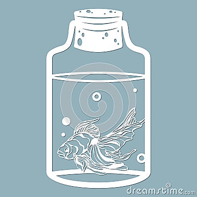 Aquarium fish and bubbles in a glass jar. Laser cut. Vector illustration. Pattern for the laser cut, serigraphy, plotter and Vector Illustration