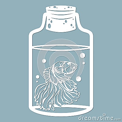 Aquarium fish and bubbles in a glass jar. Laser cut. Vector illustration. Pattern for the laser cut, serigraphy, plotter and Vector Illustration