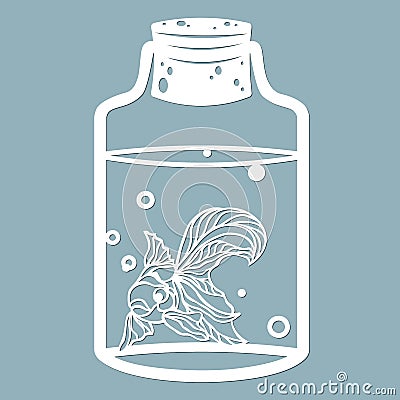 Aquarium fish and bubbles in a glass jar. Laser cut. Vector illustration. Pattern for the laser cut, serigraphy, plotter and Vector Illustration