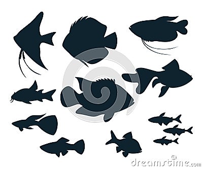 Aquarium fish silhouettes Vector Illustration