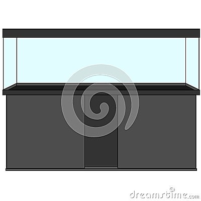 Aquarium Fish Tank and Cabinet sideboard, Clear Glass Fish Tank aquarium complete set. Aquarium with cover, base cabinet, filter Cartoon Illustration