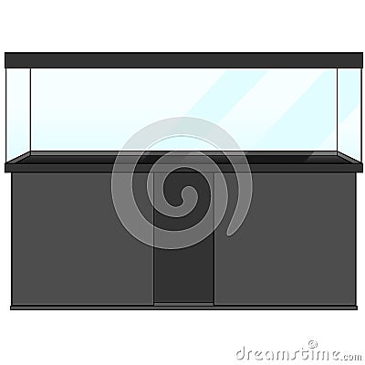 Aquarium Fish Tank and Cabinet sideboard, Clear Glass Fish Tank aquarium complete set. Aquarium with cover, base cabinet, filter Cartoon Illustration