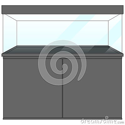 Aquarium Fish Tank and Cabinet sideboard, Clear Glass Fish Tank aquarium complete set. Aquarium with cover, base cabinet, filter Cartoon Illustration
