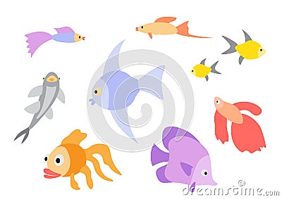 aquarium flat design color fishes set Vector Illustration