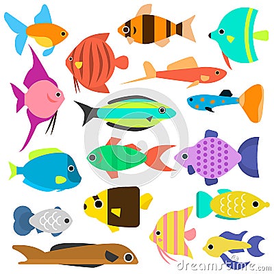 Aquarium flat style fishes vector icons Vector Illustration