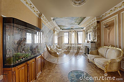 Aquarium in the interior of modern apartment Stock Photo