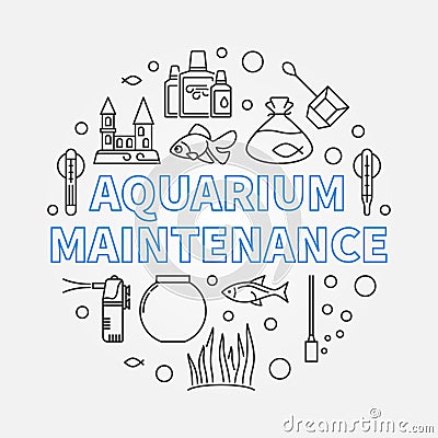 Aquarium maintenance vector round outline illustration Vector Illustration