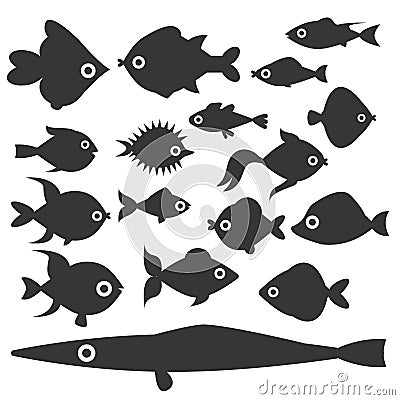 Aquarium ocean fish silhouette underwater bowl tropical aquatic animals water nature pet characters vector illustration Vector Illustration