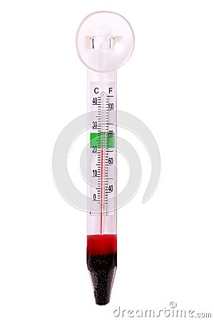 Aquarium thermometer temperature in tropical fish aquarium Stock Photo