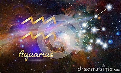 Aquarius Libra Zodiac Sign and Constellation, cosmic background Stock Photo