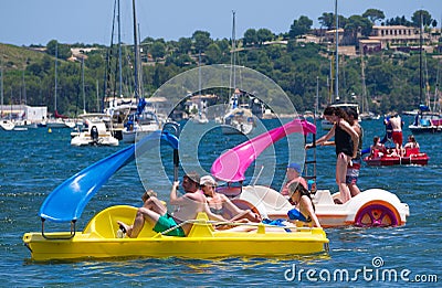 Aquatic cars and yachts in Mallorca, Spain Editorial Stock Photo