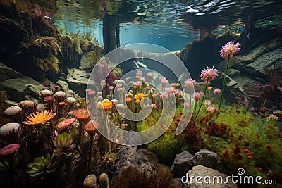 aquatic plant garden with colorful blooms, thriving underwater Stock Photo