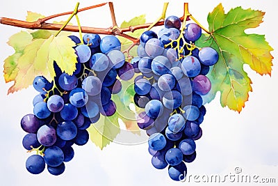 Aqueous Blue grape watercolor. Generate Ai Stock Photo