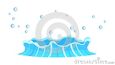 Aqueous Stream with Splashes of Blue Crystal Aqua. Vector Illustration