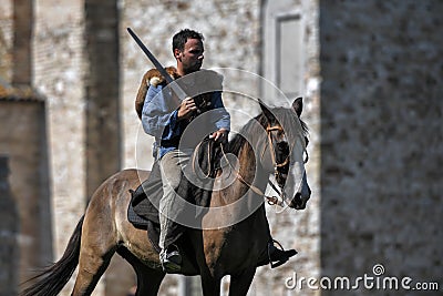 Celtic knight riding horses in traditional costume Editorial Stock Photo