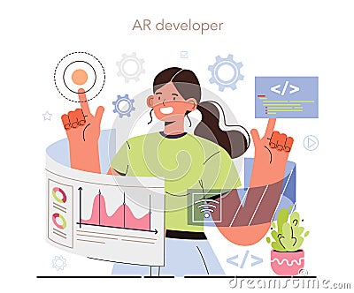 AR developer. Augmented reality software development. Computer-mediated Vector Illustration