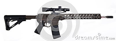 AR15 / M16 with scope, extended collapsible stock, 18` barrel Editorial Stock Photo