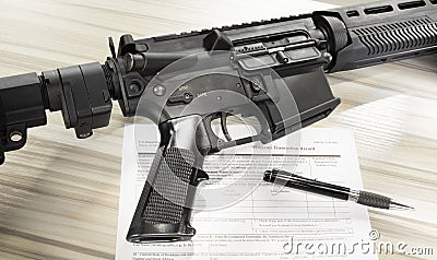 AR-15 and public domain FBI NICS check form Stock Photo