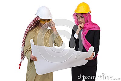 Arab architects are planning new project. isolated background wi Stock Photo