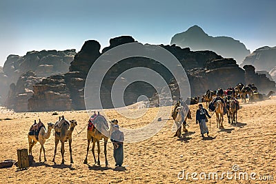 Arab Bedouin Guides Camels Valley of the Moon Wadi Rum Jordan Editorial Stock Photo