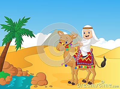 Arab boy riding camel Vector Illustration