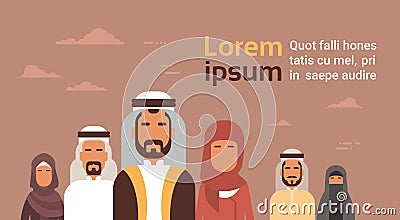 Arab Business People Group, Arabic Crowd Team Copy Space Vector Illustration