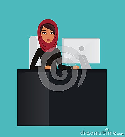 Arab business woman, teacher profession. Muslim businesswoman wearing hijab. Vector character illustration Vector Illustration