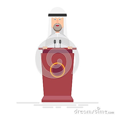 Arab businessman speaks on the podium Vector Illustration
