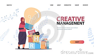 arab businesswoman hr manager holding light bulb creative management recruitment human resources Vector Illustration