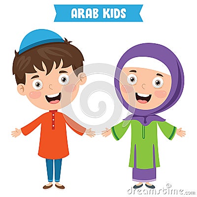 Arab Children Wearing Traditional Clothes Vector Illustration