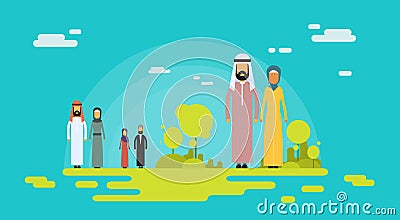 Arab Couple Muslim People Man Woman Holding Hands Vector Illustration