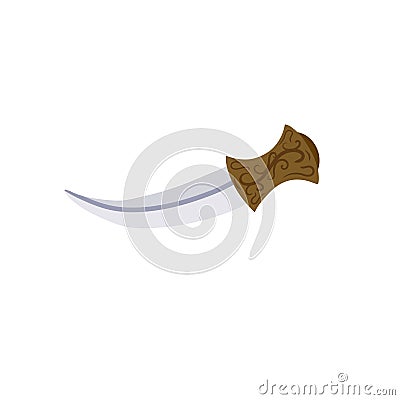 Arab dagger with curved blade. Omani culture and weapons. Yemeni knife with ornament. Vector Illustration