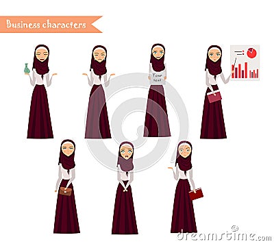 Arab Girl character for scenes. Vector Illustration