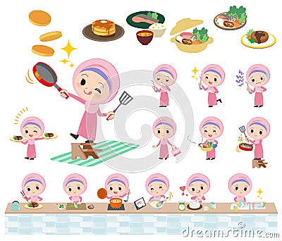 Arab girl cooking Vector Illustration