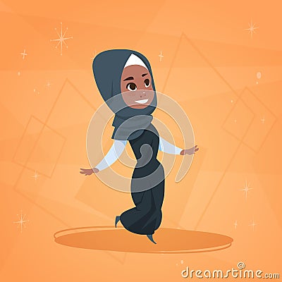 Arab Girl Small Cartoon Character Muslim Female Vector Illustration