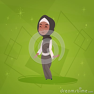 Arab Girl Small Cartoon Character Muslim Female Vector Illustration