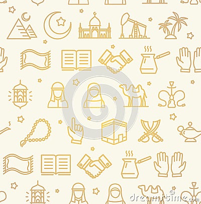 Arab Islamic Signs Seamless Pattern Background on a White. Vector Vector Illustration
