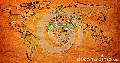 Arab League organization territory on world map Cartoon Illustration