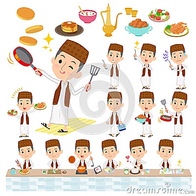 Arab man Brown vest Style cooking Vector Illustration