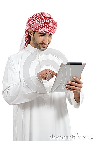 Arab man browsing a digital tablet Stock Photo