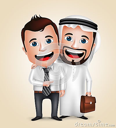 Arab man and businessman vector characters happy business partners Vector Illustration