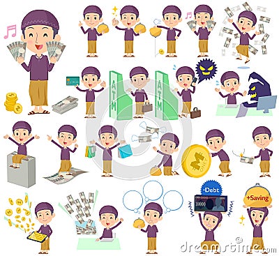 Arab man purple style money Vector Illustration