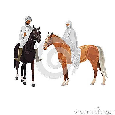 Arab man and woman on horseback Vector Illustration