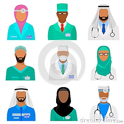 Arab medical staff set Vector Illustration