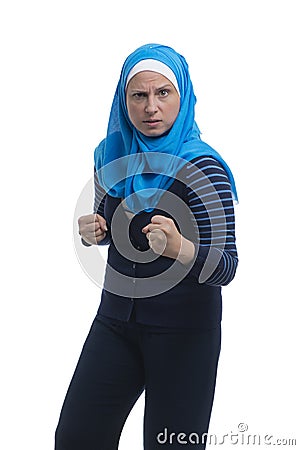 Arab Muslim Woman in A Challenge Situation Stock Photo