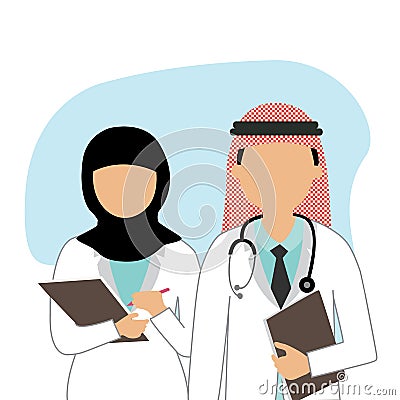 Arab muslim doctor and nurse Vector Illustration