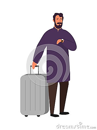 Arab muslim man waiting, travel vector illustration Vector Illustration