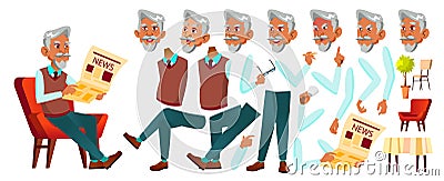 Arab, Muslim Old Man Vector. Senior Person Portrait. Elderly People. Aged. Animation Creation Set. Face Emotions Vector Illustration
