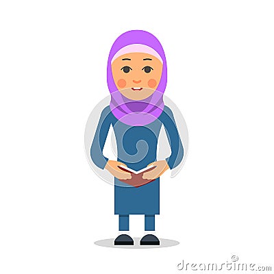 Arab or Muslim student. Woman stand in the traditional clothing Vector Illustration